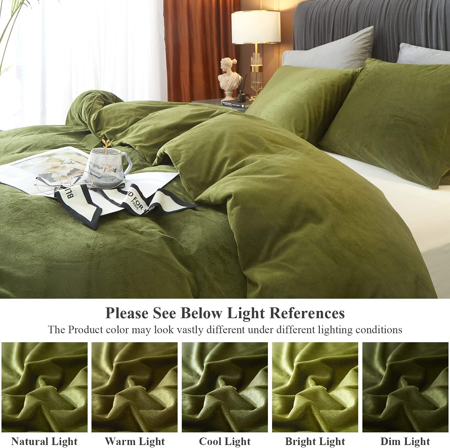 Ivellow Velvet Duvet Cover Queen Set Sage Green Comforter Cover 3Pcs Ultra Soft Cover Breathable Solid Luxury Flannel Velour Duvet Cover Zipper Closure Corner Tie - Grand Goldman
