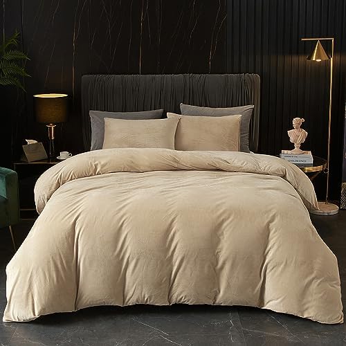 Ivellow Velvet Duvet Cover Queen Set Sage Green Comforter Cover 3Pcs Ultra Soft Cover Breathable Solid Luxury Flannel Velour Duvet Cover Zipper Closure Corner Tie - Grand Goldman