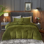 Ivellow Velvet Duvet Cover Queen Set Sage Green Comforter Cover 3Pcs Ultra Soft Cover Breathable Solid Luxury Flannel Velour Duvet Cover Zipper Closure Corner Tie - Grand Goldman