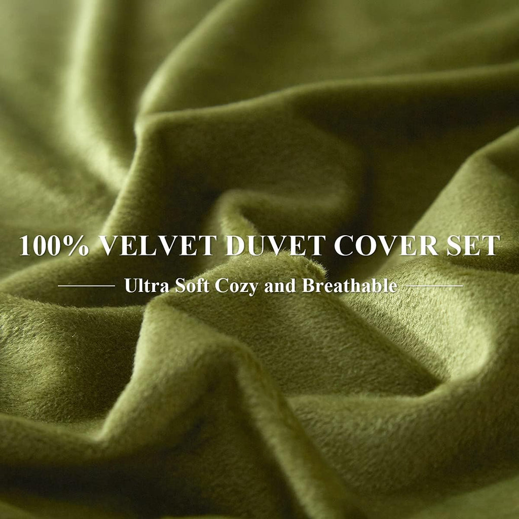 Ivellow Velvet Duvet Cover Queen Set Sage Green Comforter Cover 3Pcs Ultra Soft Cover Breathable Solid Luxury Flannel Velour Duvet Cover Zipper Closure Corner Tie - Grand Goldman