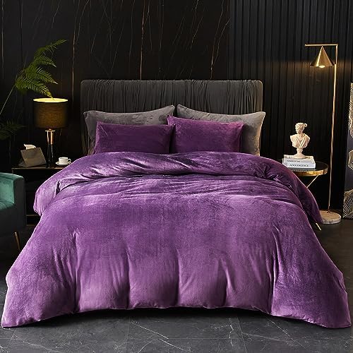 Ivellow Velvet Duvet Cover Queen Set Sage Green Comforter Cover 3Pcs Ultra Soft Cover Breathable Solid Luxury Flannel Velour Duvet Cover Zipper Closure Corner Tie - Grand Goldman