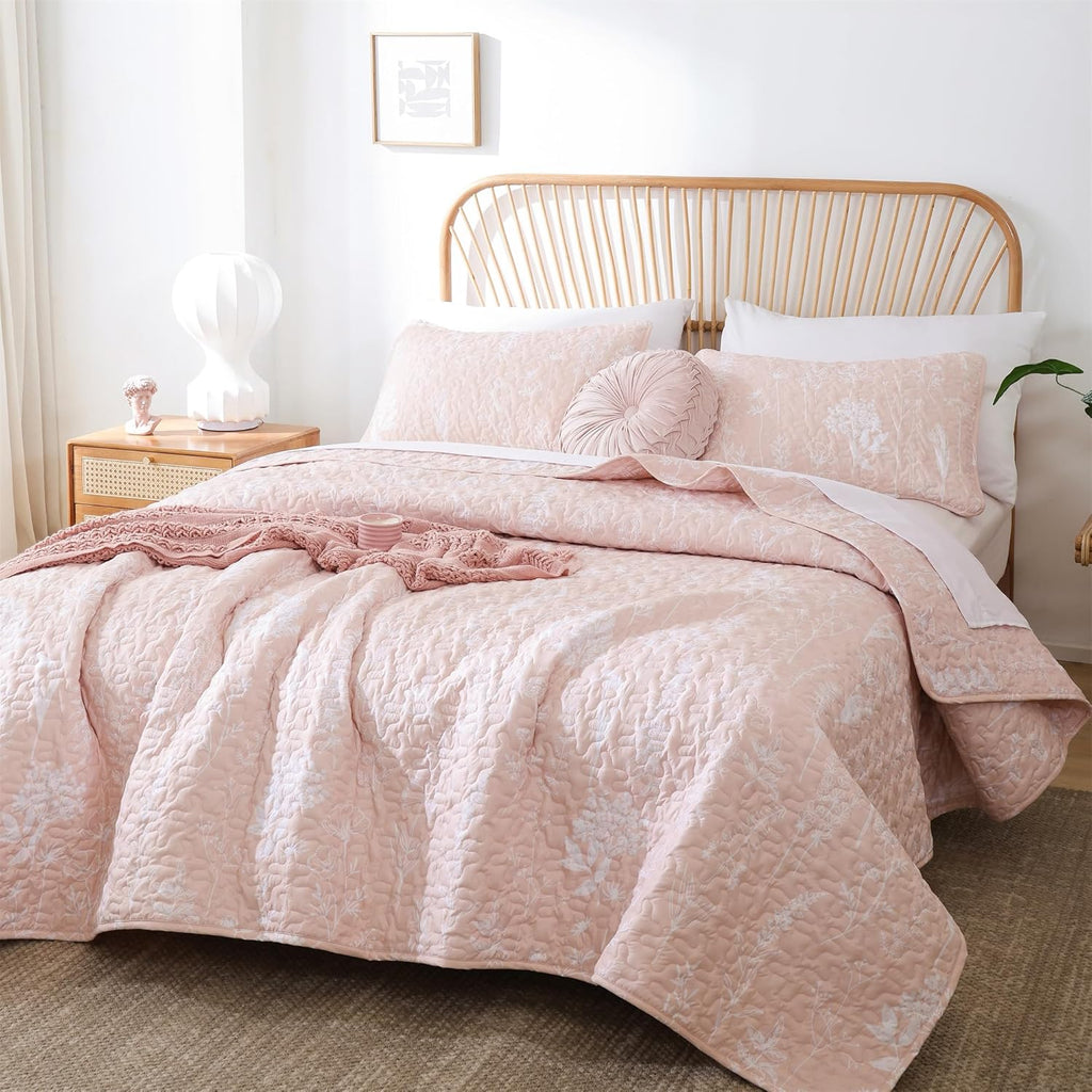 JANZAA Quilts Queen Size Sage Green Quilt Botanical with Floral Pattern Microfiber Bedspreads Queen Size 3 Pieces Lightweight Comforter Reversible Bedding Set with 2 Pillow Cases - Grand Goldman