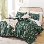 JANZAA Quilts Queen Size Sage Green Quilt Botanical with Floral Pattern Microfiber Bedspreads Queen Size 3 Pieces Lightweight Comforter Reversible Bedding Set with 2 Pillow Cases - Grand Goldman