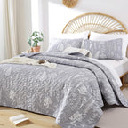 JANZAA Quilts Queen Size Sage Green Quilt Botanical with Floral Pattern Microfiber Bedspreads Queen Size 3 Pieces Lightweight Comforter Reversible Bedding Set with 2 Pillow Cases - Grand Goldman