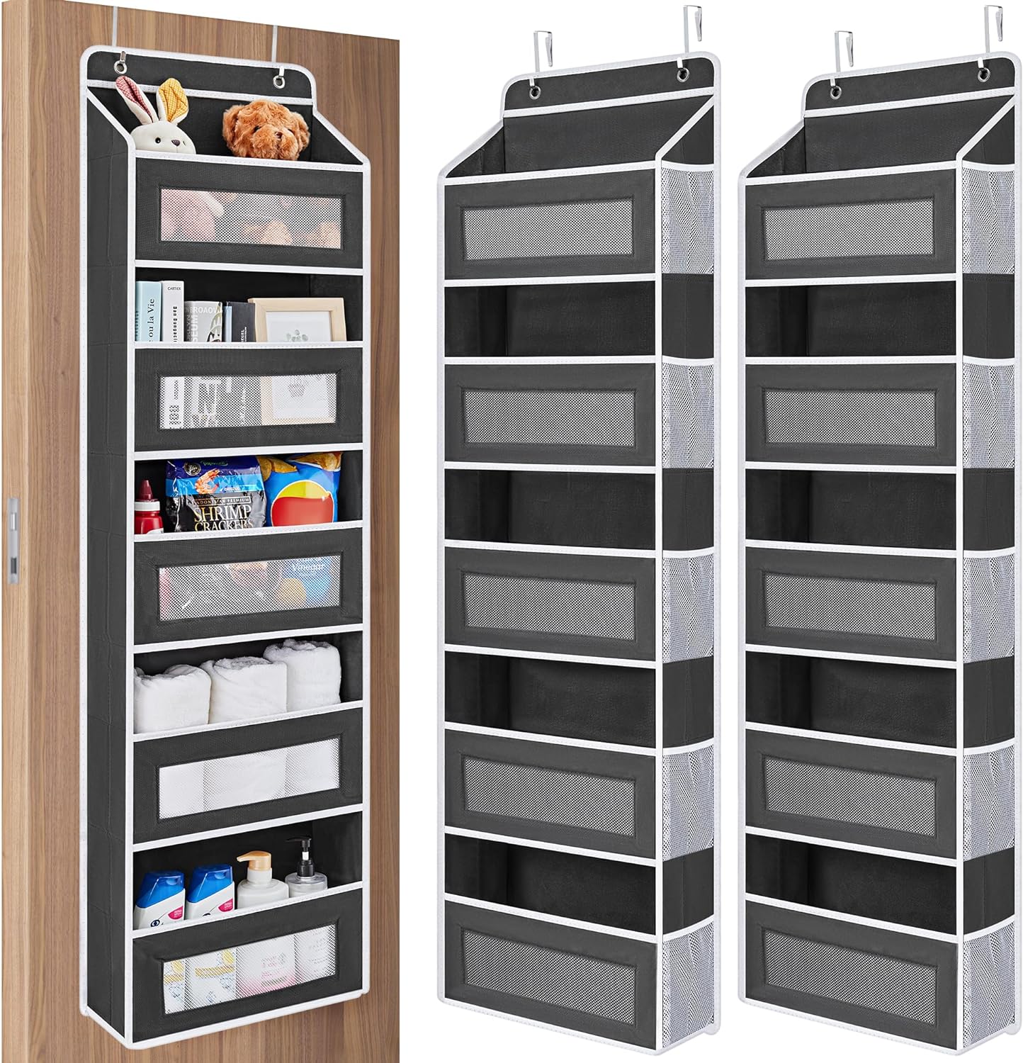 JARLINK Over The Door Organizer Storage, 5 Shelf Hanging Door Organizer with 5 Large Capacity Pockets, Anti Tilt 44 lb Load Behind Door Organizer for Bedroom, Bathroom, Pantry, Nursery, (Grey) - Grand Goldman