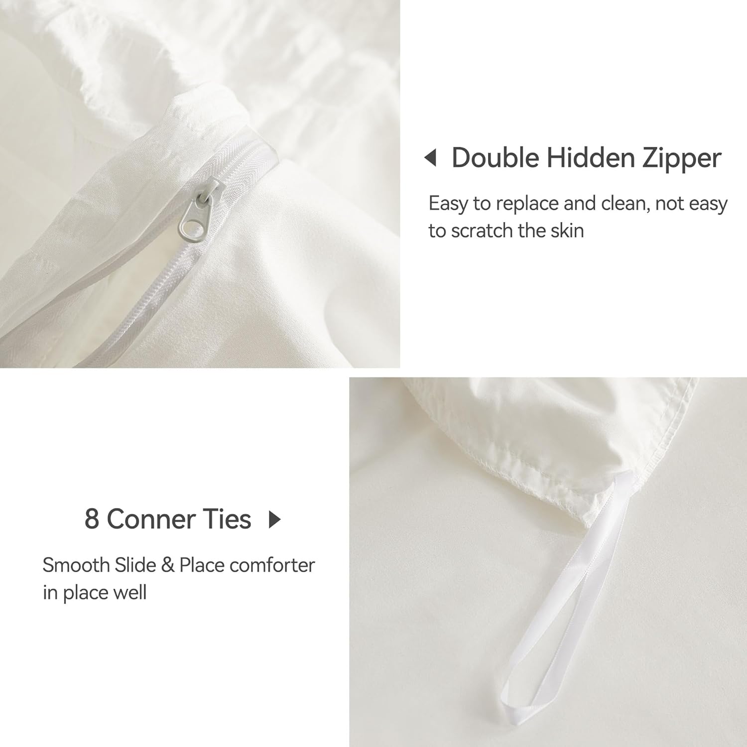 JELLYMONI White Duvet Cover Queen Size, 3pcs Washed Microfiber Bedding Set, Soft Breathable Seersucker Duvet Cover Set with Zipper Closure and Corner Ties for All Seasons - Grand Goldman