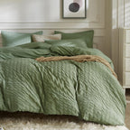 JELLYMONI White Duvet Cover Queen Size, 3pcs Washed Microfiber Bedding Set, Soft Breathable Seersucker Duvet Cover Set with Zipper Closure and Corner Ties for All Seasons - Grand Goldman