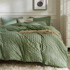 JELLYMONI White Duvet Cover Queen Size, 3pcs Washed Microfiber Bedding Set, Soft Breathable Seersucker Duvet Cover Set with Zipper Closure and Corner Ties for All Seasons - Grand Goldman