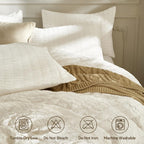 JELLYMONI White Duvet Cover Queen Size, 3pcs Washed Microfiber Bedding Set, Soft Breathable Seersucker Duvet Cover Set with Zipper Closure and Corner Ties for All Seasons - Grand Goldman