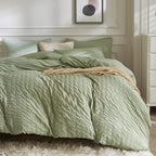 JELLYMONI White Duvet Cover Queen Size, 3pcs Washed Microfiber Bedding Set, Soft Breathable Seersucker Duvet Cover Set with Zipper Closure and Corner Ties for All Seasons - Grand Goldman