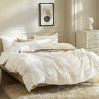 JELLYMONI White Duvet Cover Queen Size, 3pcs Washed Microfiber Bedding Set, Soft Breathable Seersucker Duvet Cover Set with Zipper Closure and Corner Ties for All Seasons - Grand Goldman