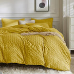 JELLYMONI White Duvet Cover Queen Size, 3pcs Washed Microfiber Bedding Set, Soft Breathable Seersucker Duvet Cover Set with Zipper Closure and Corner Ties for All Seasons - Grand Goldman