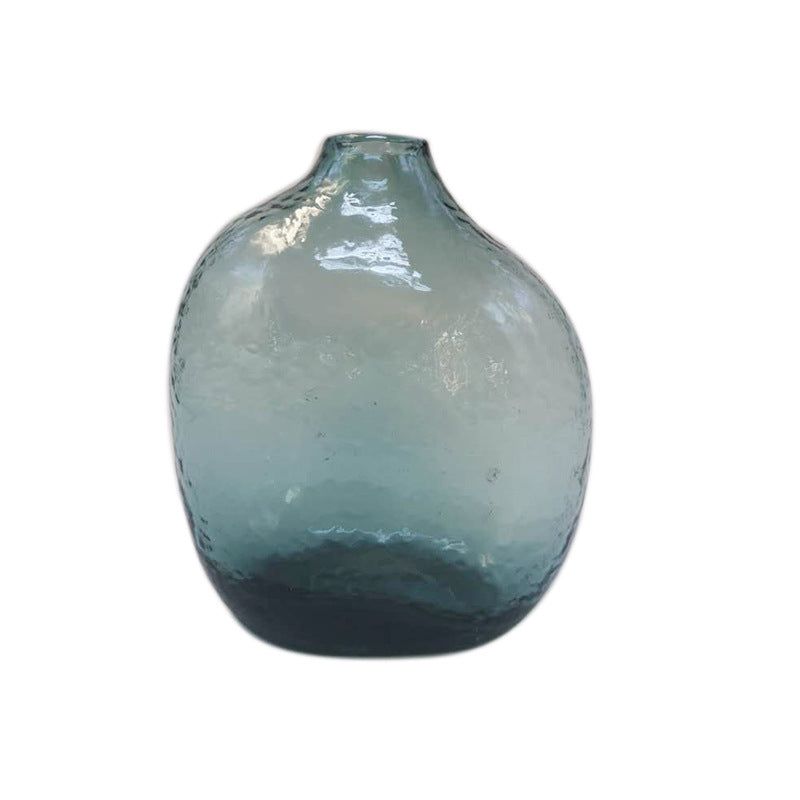 JHammered Pattern Glass Vase Irregular Geometric Small Mouth Flower Device Living Room Flower Arrangement Home Decoration - Grand Goldman