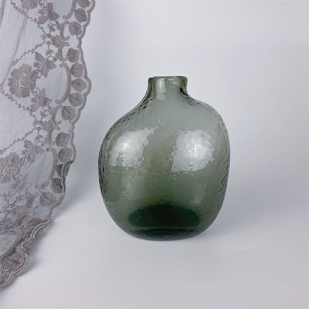 JHammered Pattern Glass Vase Irregular Geometric Small Mouth Flower Device Living Room Flower Arrangement Home Decoration - Grand Goldman