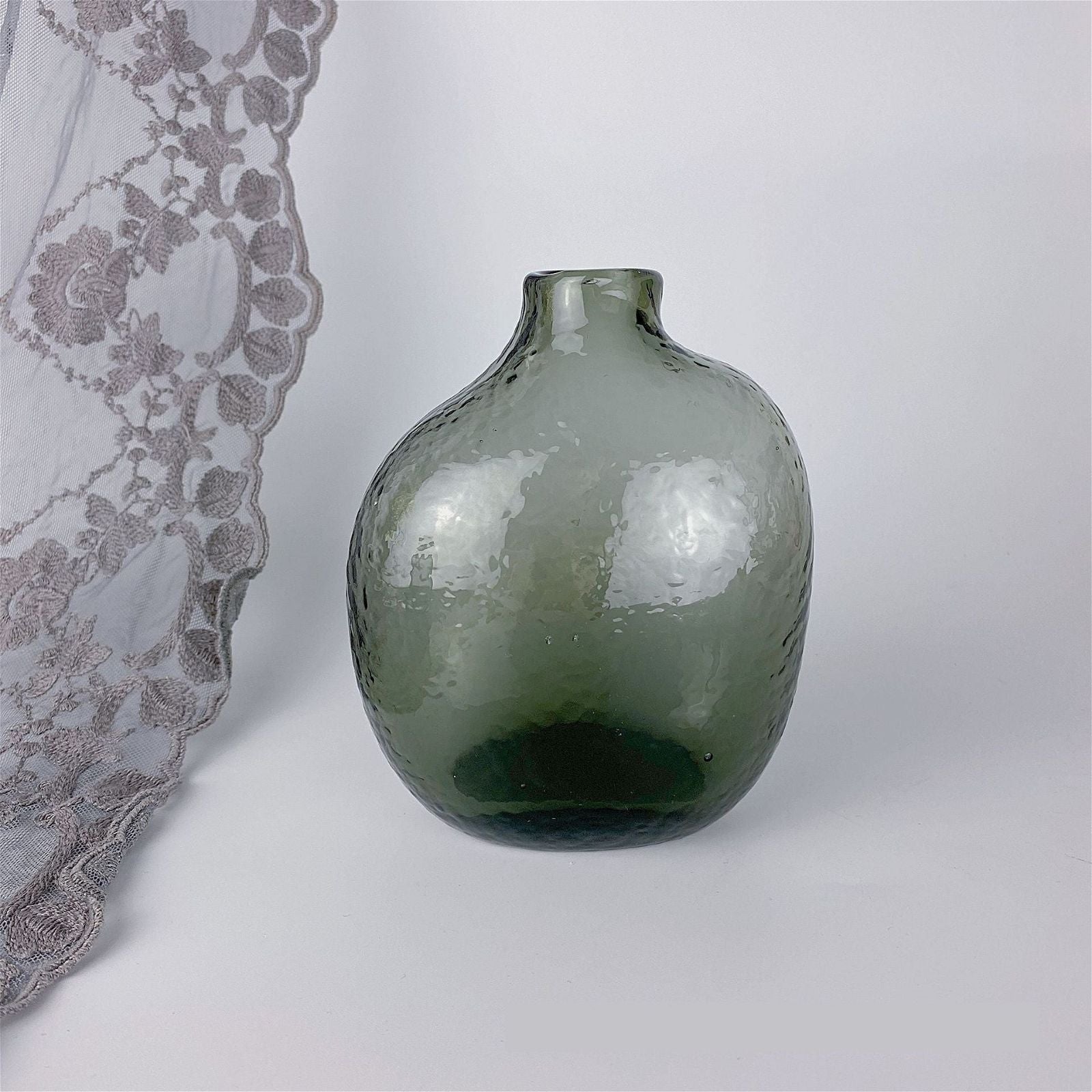 JHammered Pattern Glass Vase Irregular Geometric Small Mouth Flower Device Living Room Flower Arrangement Home Decoration - Grand Goldman