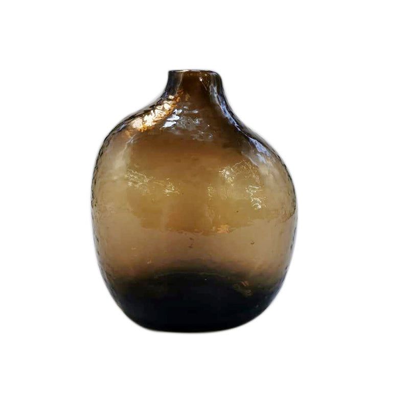 JHammered Pattern Glass Vase Irregular Geometric Small Mouth Flower Device Living Room Flower Arrangement Home Decoration - Grand Goldman