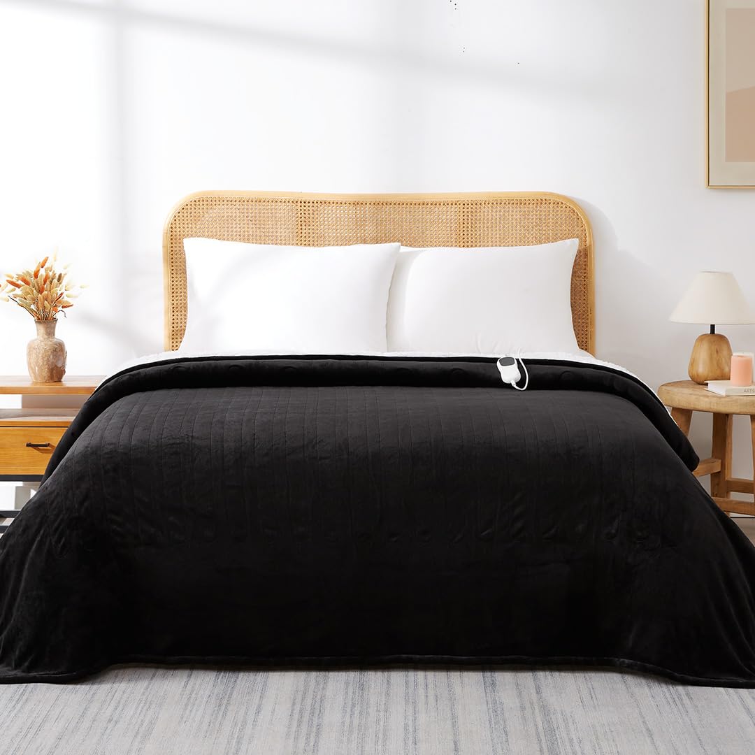 JKMAX Electric Heated Heating Blanket - Heated Bed Blanket Queen Size 84"x90" with 10 Heating Levels 8 Hours Auto Off Fast Heating - Electric Blanket Ultra Soft Overheat Protection ETL Certified Grey - Grand Goldman