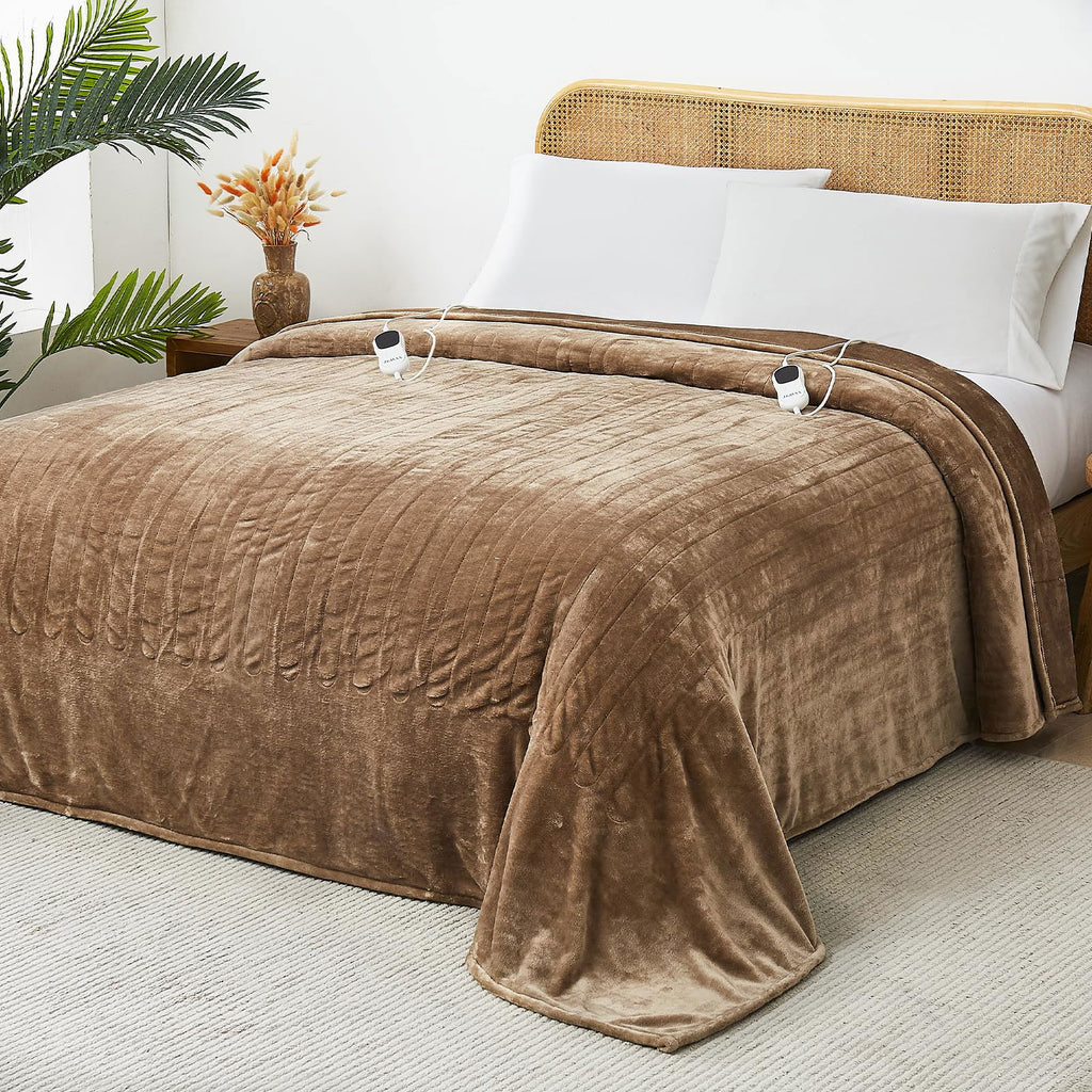 JKMAX Electric Heated Heating Blanket - Heated Bed Blanket Queen Size 84"x90" with 10 Heating Levels 8 Hours Auto Off Fast Heating - Electric Blanket Ultra Soft Overheat Protection ETL Certified Grey - Grand Goldman