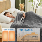 JKMAX Electric Heated Heating Blanket - Heated Bed Blanket Queen Size 84"x90" with 10 Heating Levels 8 Hours Auto Off Fast Heating - Electric Blanket Ultra Soft Overheat Protection ETL Certified Grey - Grand Goldman