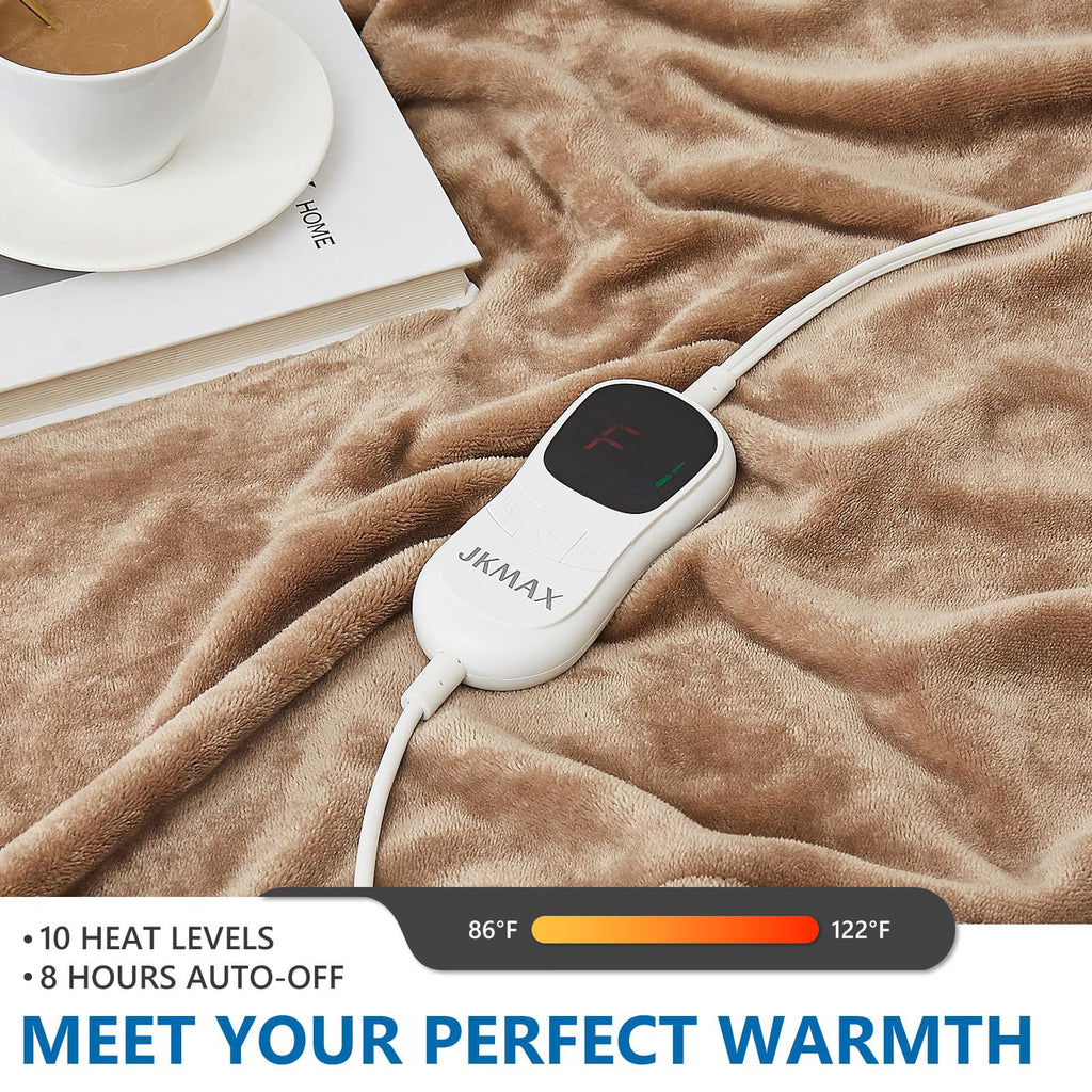 JKMAX Electric Heated Heating Blanket - Heated Bed Blanket Queen Size 84"x90" with 10 Heating Levels 8 Hours Auto Off Fast Heating - Electric Blanket Ultra Soft Overheat Protection ETL Certified Grey - Grand Goldman