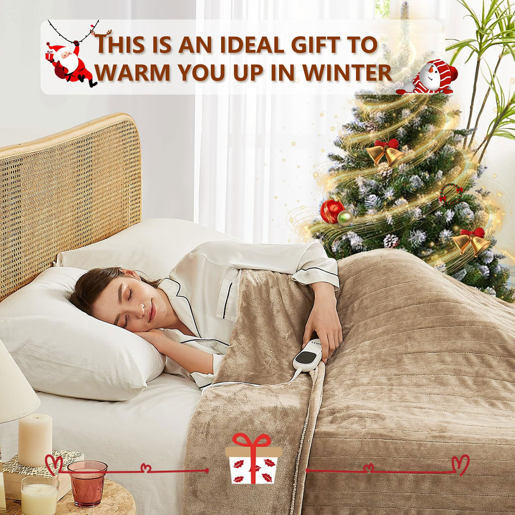 JKMAX Electric Heated Heating Blanket - Heated Bed Blanket Queen Size 84"x90" with 10 Heating Levels 8 Hours Auto Off Fast Heating - Electric Blanket Ultra Soft Overheat Protection ETL Certified Grey - Grand Goldman