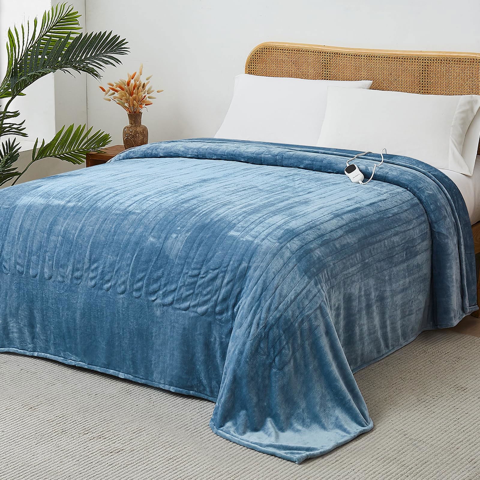 JKMAX Electric Heated Heating Blanket - Heated Bed Blanket Queen Size 84"x90" with 10 Heating Levels 8 Hours Auto Off Fast Heating - Electric Blanket Ultra Soft Overheat Protection ETL Certified Grey - Grand Goldman