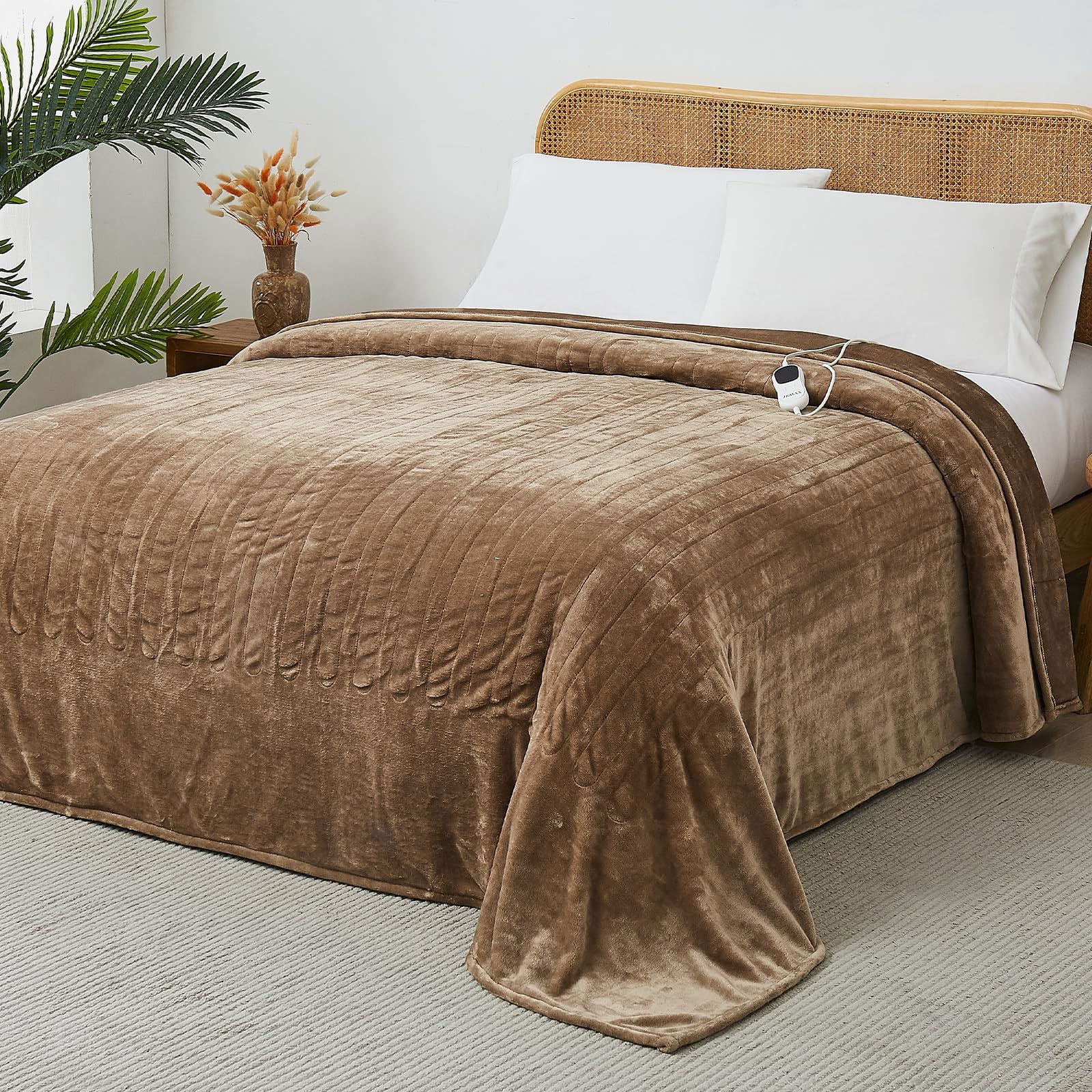 JKMAX Electric Heated Heating Blanket - Heated Bed Blanket Queen Size 84"x90" with 10 Heating Levels 8 Hours Auto Off Fast Heating - Electric Blanket Ultra Soft Overheat Protection ETL Certified Grey - Grand Goldman