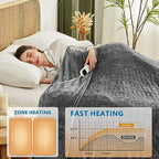 JKMAX Electric Heated Heating Blanket - Heated Bed Blanket Queen Size 84"x90" with 10 Heating Levels 8 Hours Auto Off Fast Heating - Electric Blanket Ultra Soft Overheat Protection ETL Certified Grey - Grand Goldman