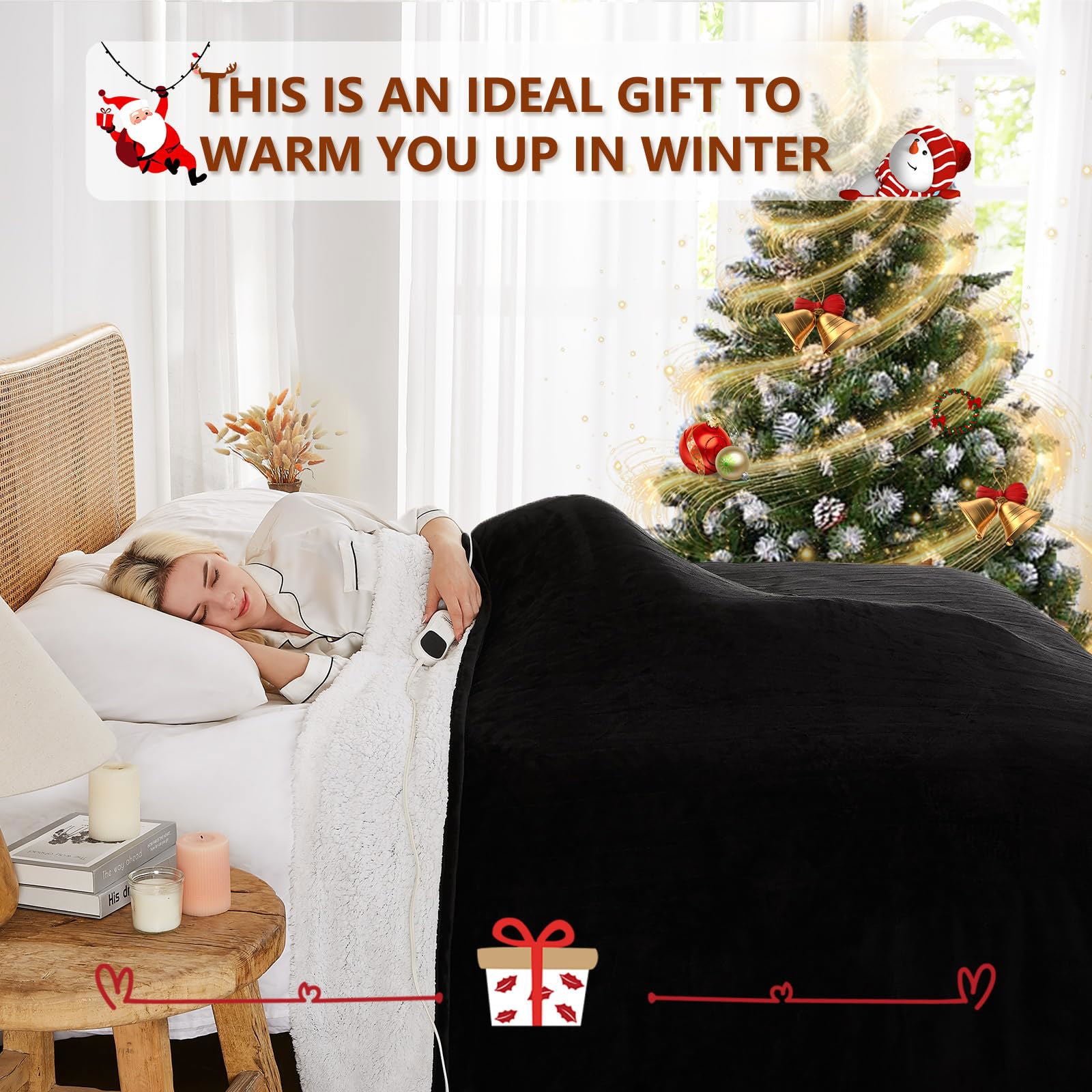 JKMAX Electric Heated Heating Blanket - Heated Bed Blanket Queen Size 84"x90" with 10 Heating Levels 8 Hours Auto Off Fast Heating - Electric Blanket Ultra Soft Overheat Protection ETL Certified Grey - Grand Goldman