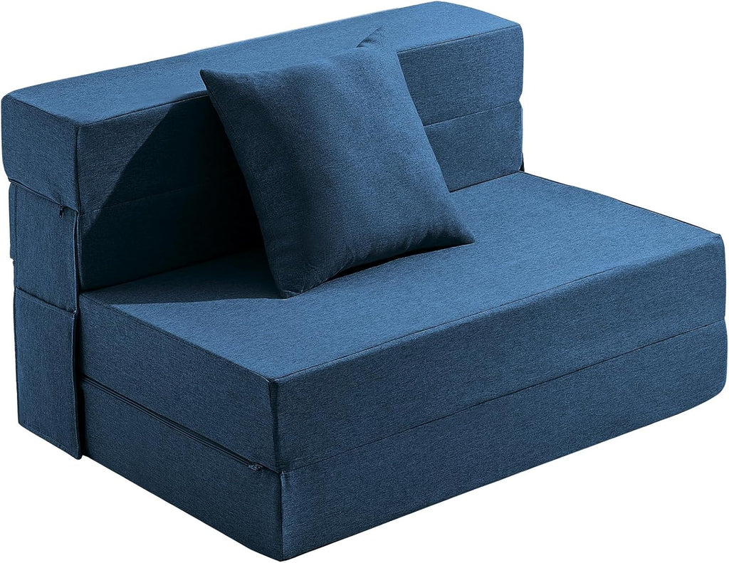 JKMAX Queen Size Folding Sofa Bed - 4 in 1 Sleeper Chair with Two Pillows - High Density Memory Foam Futon Couch - Convertible Folding Bed with Washable Modern Linen Cover for Apartment (Dark Grey) - Grand Goldman