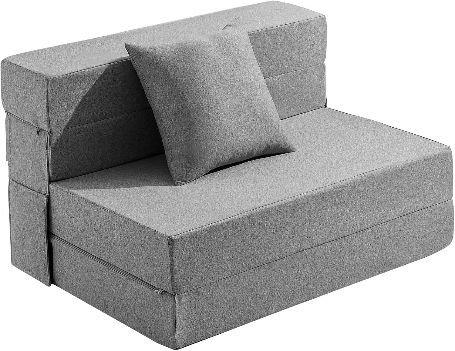 JKMAX Queen Size Folding Sofa Bed - 4 in 1 Sleeper Chair with Two Pillows - High Density Memory Foam Futon Couch - Convertible Folding Bed with Washable Modern Linen Cover for Apartment (Dark Grey) - Grand Goldman