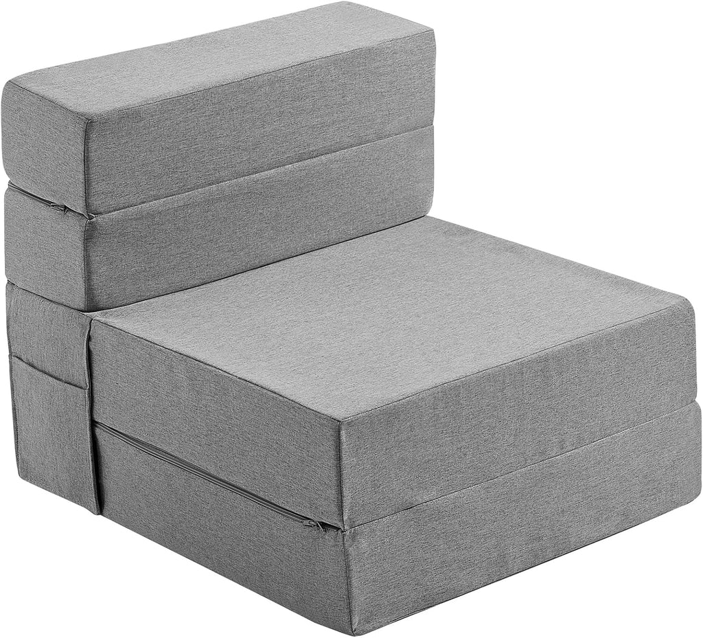 JKMAX Queen Size Folding Sofa Bed - 4 in 1 Sleeper Chair with Two Pillows - High Density Memory Foam Futon Couch - Convertible Folding Bed with Washable Modern Linen Cover for Apartment (Dark Grey) - Grand Goldman