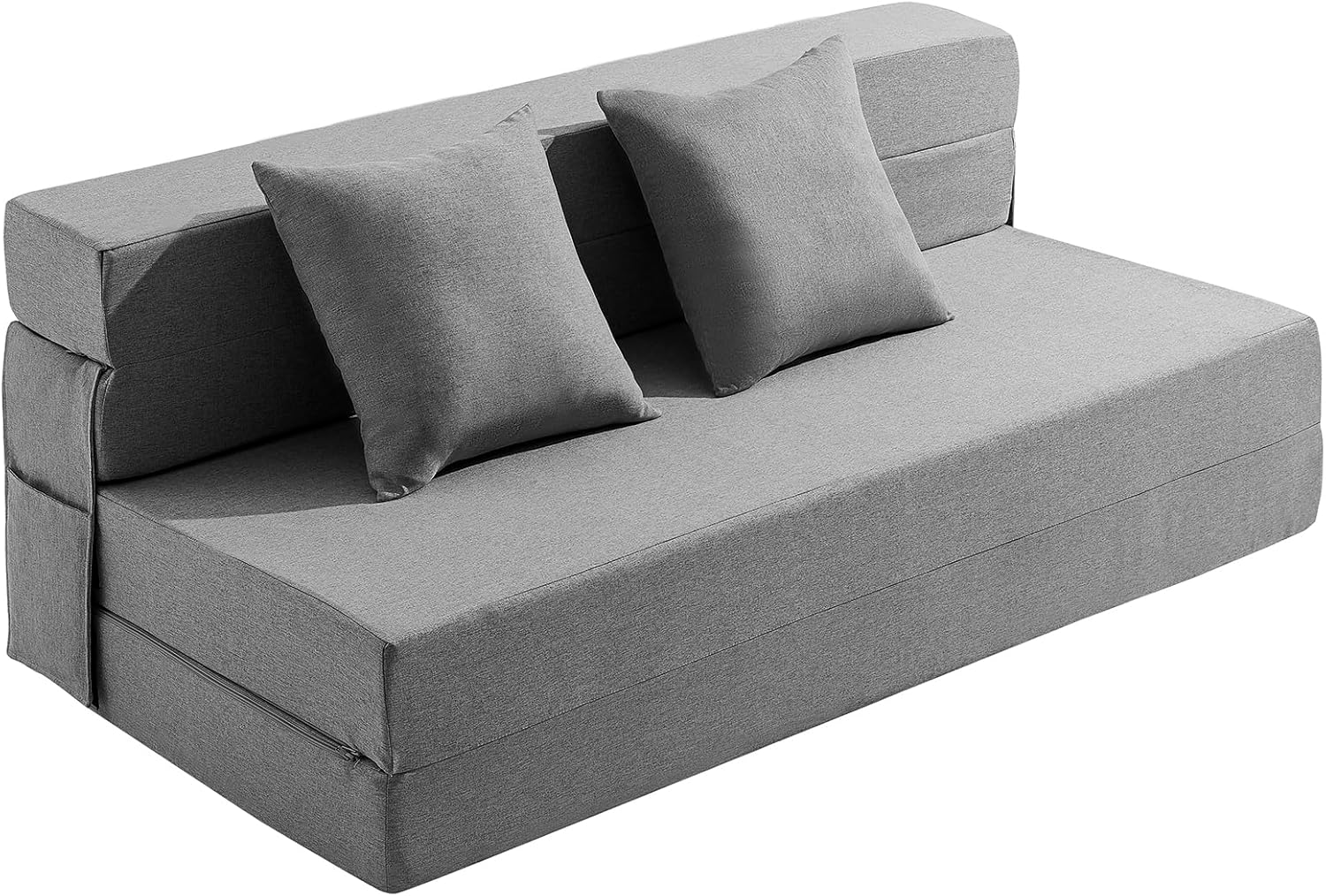JKMAX Queen Size Folding Sofa Bed - 4 in 1 Sleeper Chair with Two Pillows - High Density Memory Foam Futon Couch - Convertible Folding Bed with Washable Modern Linen Cover for Apartment (Dark Grey) - Grand Goldman