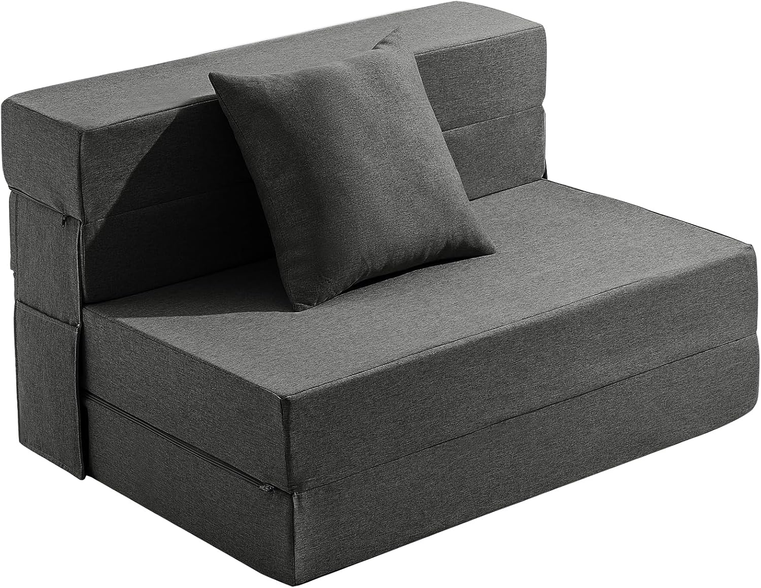 JKMAX Queen Size Folding Sofa Bed - 4 in 1 Sleeper Chair with Two Pillows - High Density Memory Foam Futon Couch - Convertible Folding Bed with Washable Modern Linen Cover for Apartment (Dark Grey) - Grand Goldman