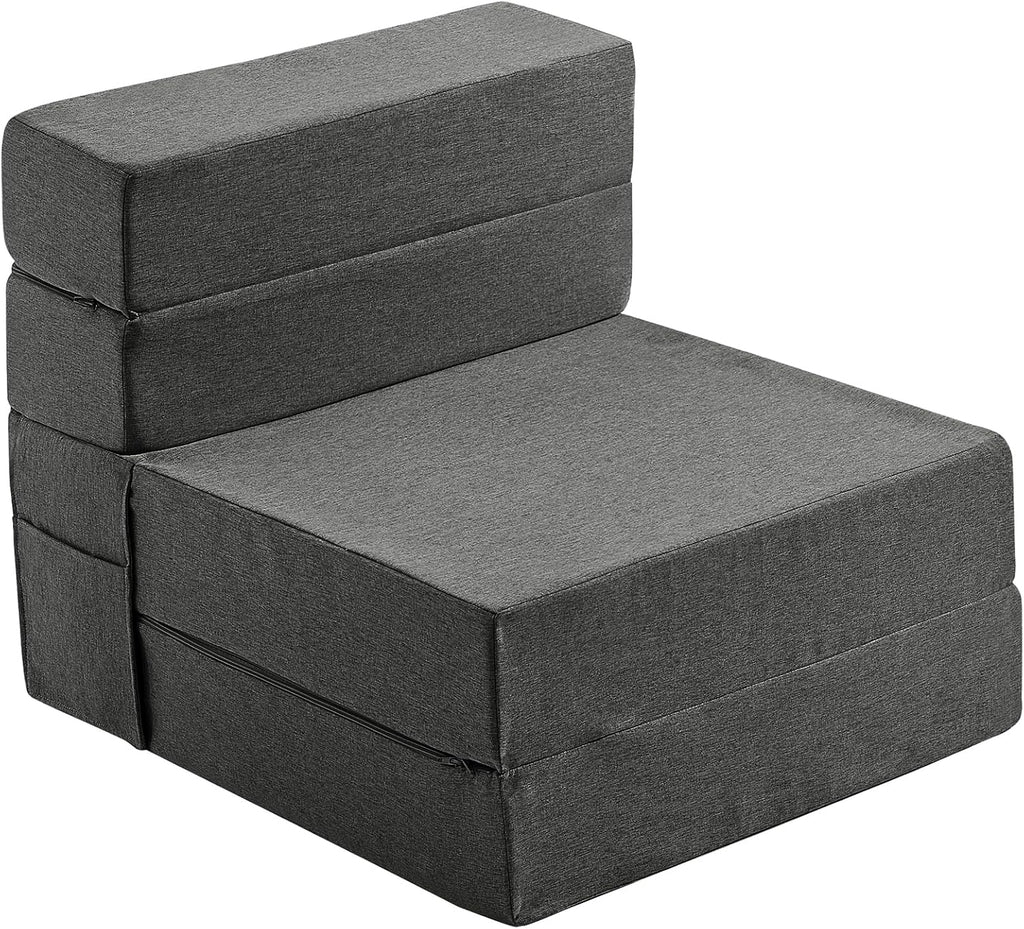 JKMAX Queen Size Folding Sofa Bed - 4 in 1 Sleeper Chair with Two Pillows - High Density Memory Foam Futon Couch - Convertible Folding Bed with Washable Modern Linen Cover for Apartment (Dark Grey) - Grand Goldman