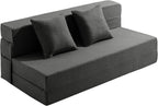 JKMAX Queen Size Folding Sofa Bed - 4 in 1 Sleeper Chair with Two Pillows - High Density Memory Foam Futon Couch - Convertible Folding Bed with Washable Modern Linen Cover for Apartment (Dark Grey) - Grand Goldman