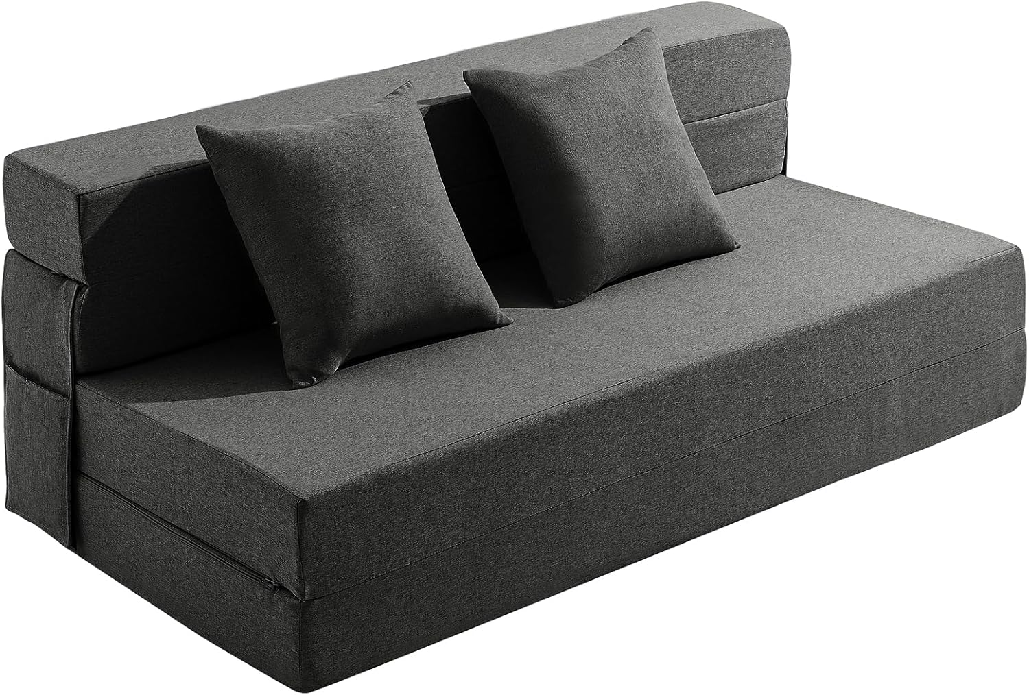 JKMAX Queen Size Folding Sofa Bed - 4 in 1 Sleeper Chair with Two Pillows - High Density Memory Foam Futon Couch - Convertible Folding Bed with Washable Modern Linen Cover for Apartment (Dark Grey) - Grand Goldman
