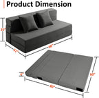 JKMAX Queen Size Folding Sofa Bed - 4 in 1 Sleeper Chair with Two Pillows - High Density Memory Foam Futon Couch - Convertible Folding Bed with Washable Modern Linen Cover for Apartment (Dark Grey) - Grand Goldman