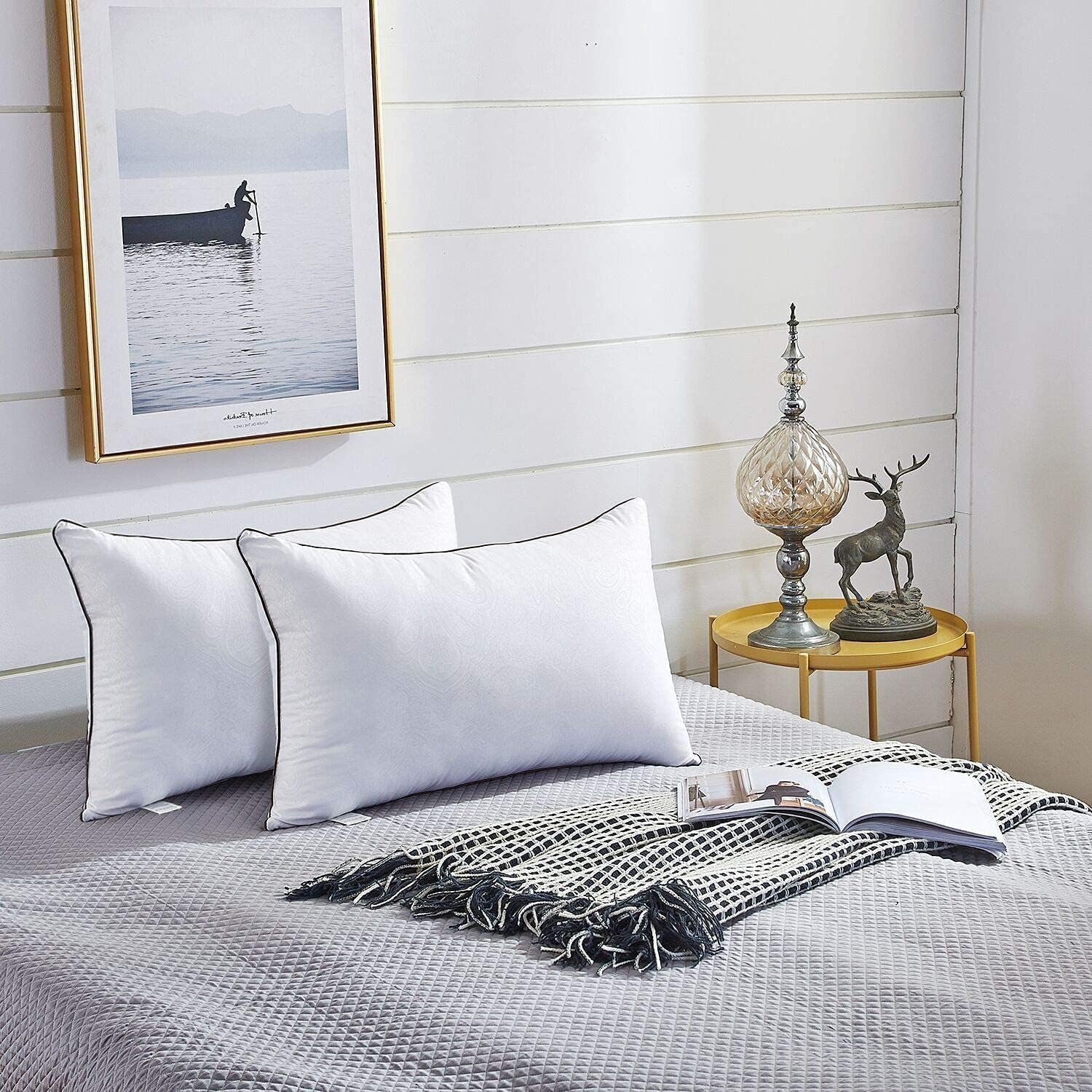 JOLLYVOGUE Bed Pillows Standard Size Set of 2, Cooling and Supportive Full Pillow 2 Pack for Side and Back Sleepers, Down Alternative Hotel Collection Sleeping Pillows, 26x20 Inches - Grand Goldman