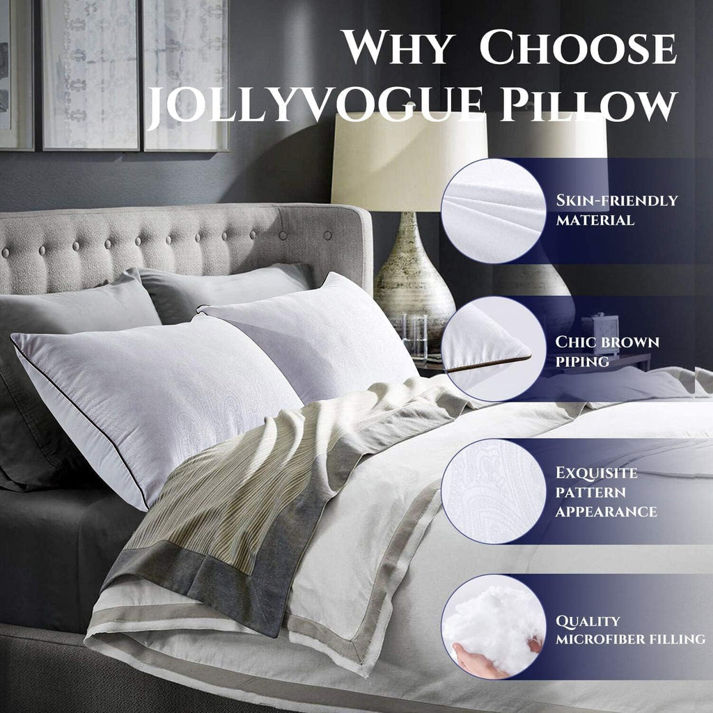 JOLLYVOGUE Bed Pillows Standard Size Set of 2, Cooling and Supportive Full Pillow 2 Pack for Side and Back Sleepers, Down Alternative Hotel Collection Sleeping Pillows, 26x20 Inches - Grand Goldman