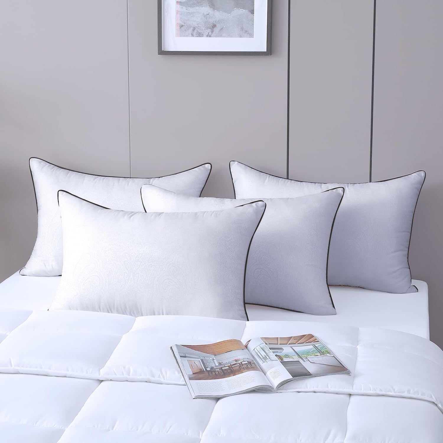 JOLLYVOGUE Bed Pillows Standard Size Set of 2, Cooling and Supportive Full Pillow 2 Pack for Side and Back Sleepers, Down Alternative Hotel Collection Sleeping Pillows, 26x20 Inches - Grand Goldman