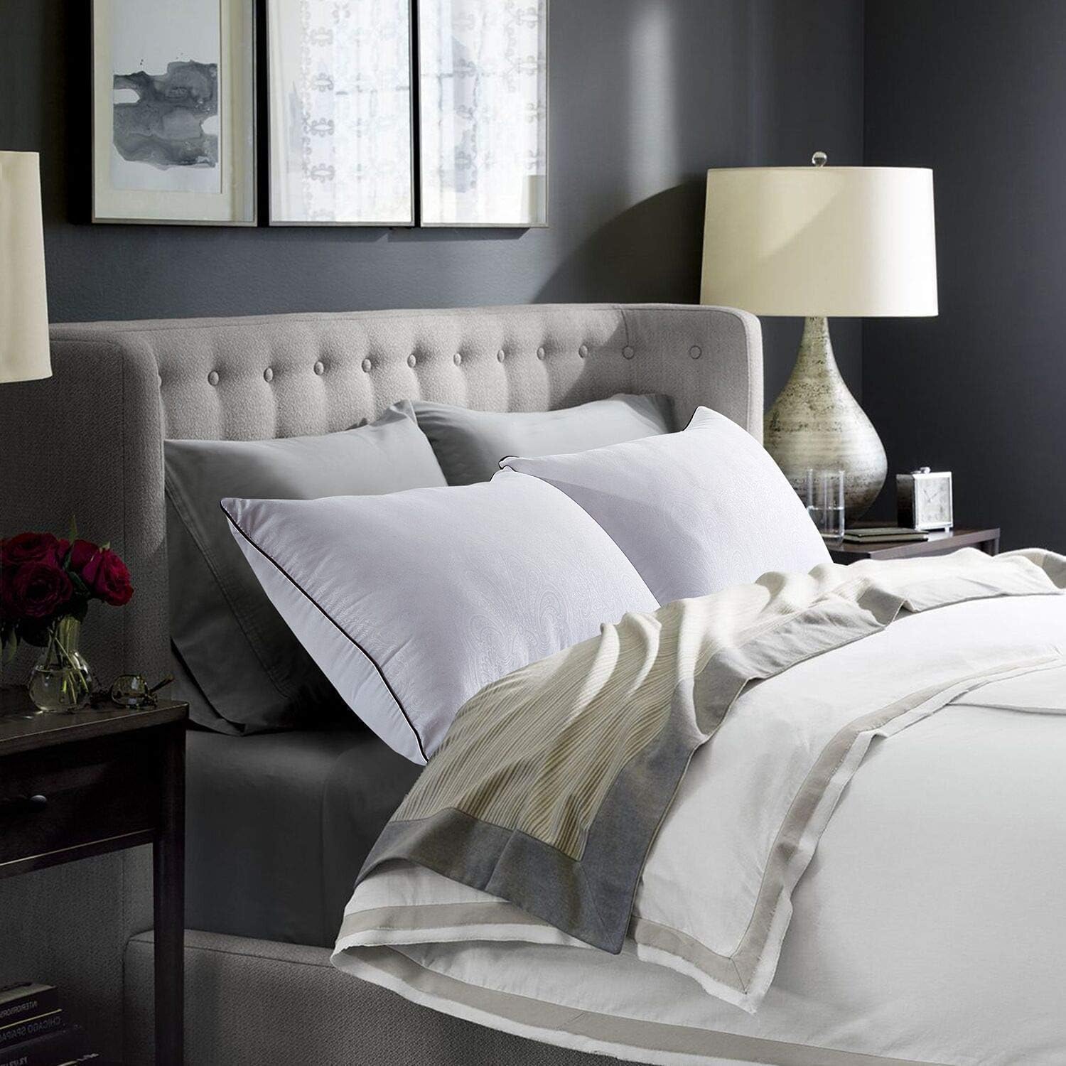 JOLLYVOGUE Bed Pillows Standard Size Set of 2, Cooling and Supportive Full Pillow 2 Pack for Side and Back Sleepers, Down Alternative Hotel Collection Sleeping Pillows, 26x20 Inches - Grand Goldman