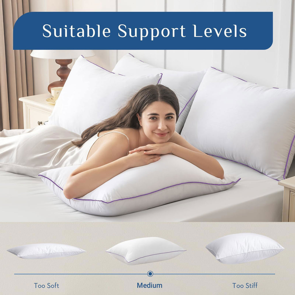 JOLLYVOGUE Pillows Queen Size Set of 2, Bed Pillows Set of 2, Cooling and Supportive Pillows with Super Soft Down Alternative Fill, Luxury Fluffy Hotel Quality for Side, Back, and Stomach Sleepers - Grand Goldman