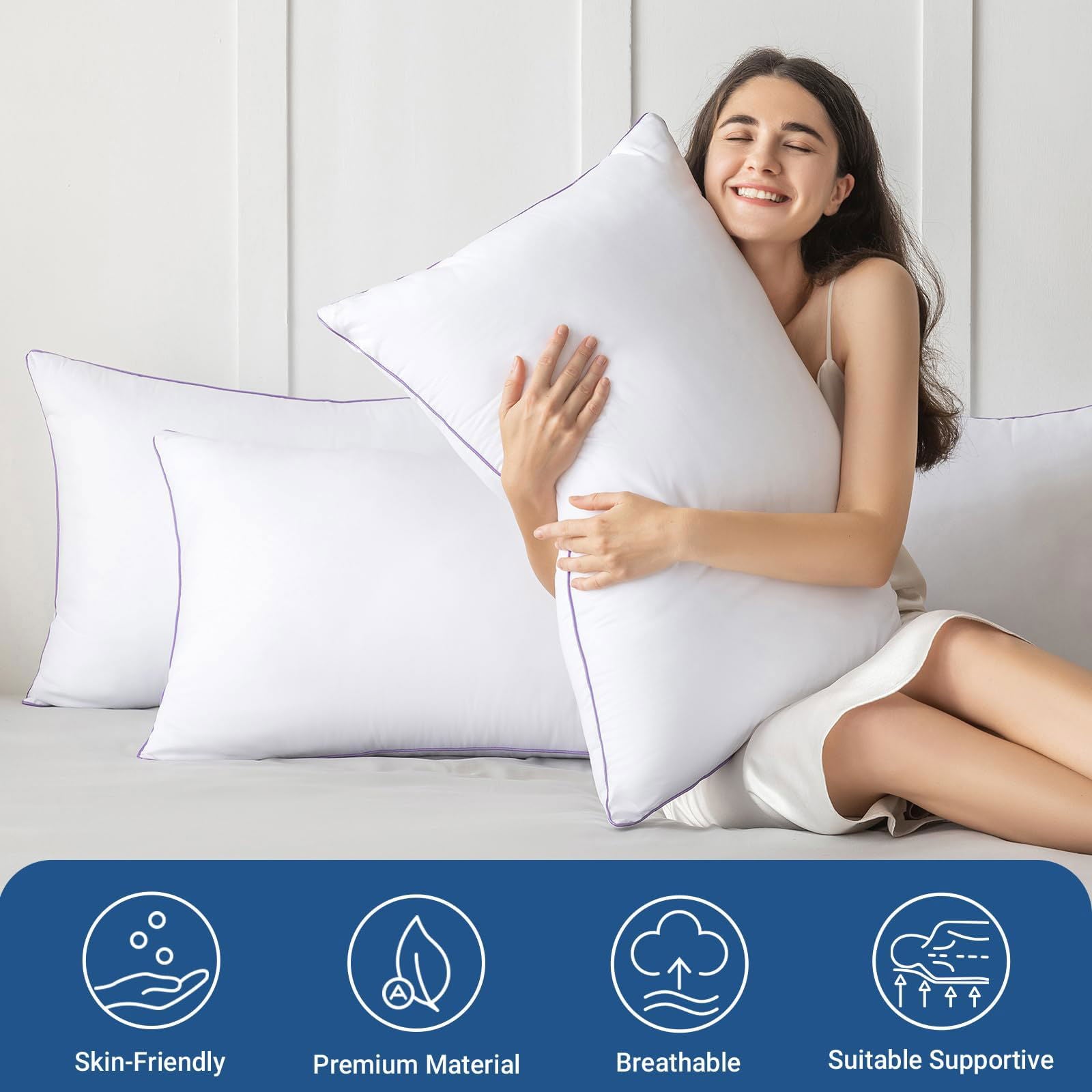 JOLLYVOGUE Pillows Queen Size Set of 2, Bed Pillows Set of 2, Cooling and Supportive Pillows with Super Soft Down Alternative Fill, Luxury Fluffy Hotel Quality for Side, Back, and Stomach Sleepers - Grand Goldman