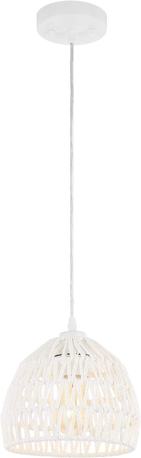 JONATHAN Y JYL6504A Campana 20" 1-Light Bohemian Modern Woven Rattan/Iron LED Pendant Farmhouse Coastal Adjustable Dining Room Living Room Kitchen Island Foyer Bedroom Hallway, Cream - Grand Goldman