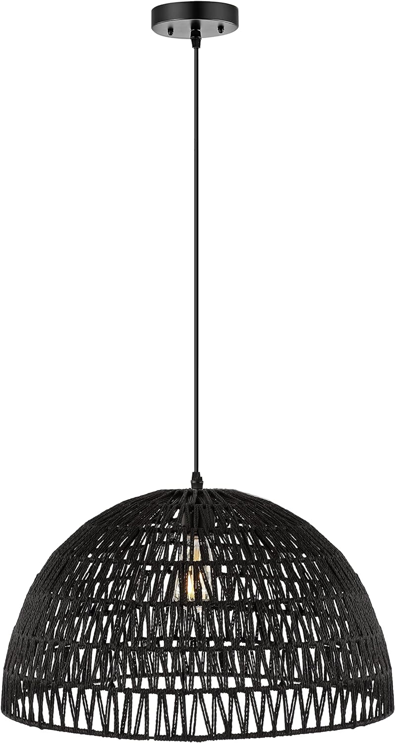 JONATHAN Y JYL6504A Campana 20" 1-Light Bohemian Modern Woven Rattan/Iron LED Pendant Farmhouse Coastal Adjustable Dining Room Living Room Kitchen Island Foyer Bedroom Hallway, Cream - Grand Goldman