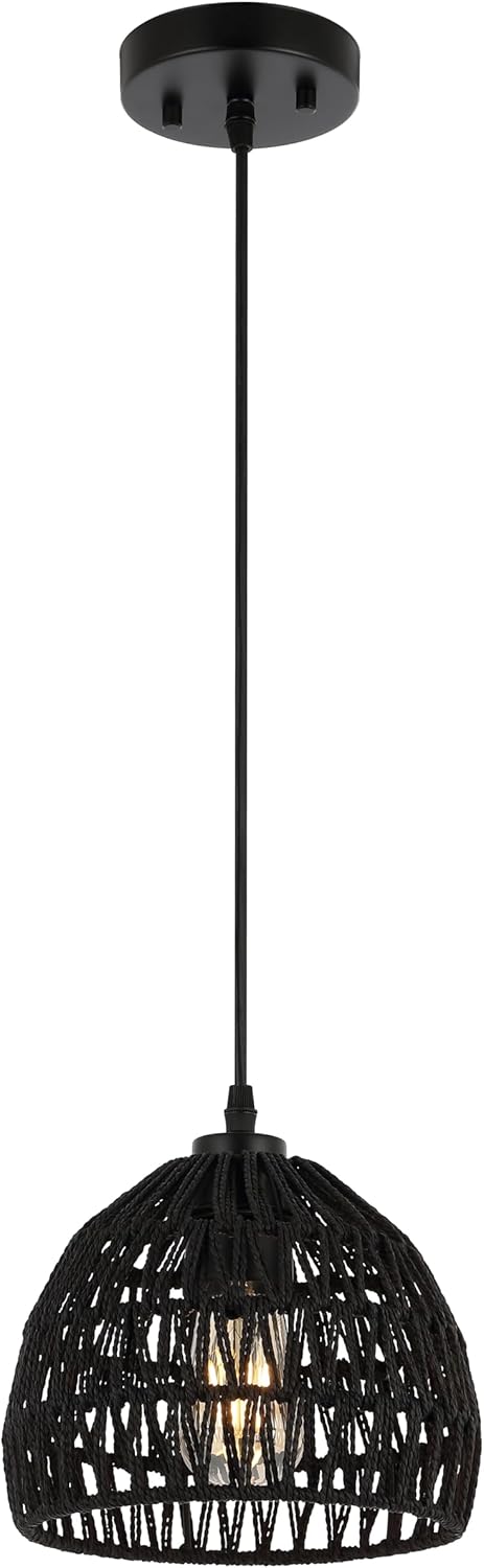 JONATHAN Y JYL6504A Campana 20" 1-Light Bohemian Modern Woven Rattan/Iron LED Pendant Farmhouse Coastal Adjustable Dining Room Living Room Kitchen Island Foyer Bedroom Hallway, Cream - Grand Goldman