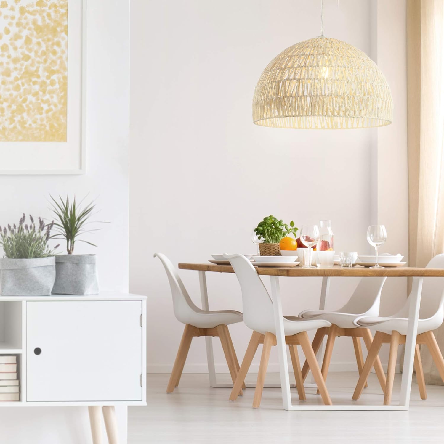 JONATHAN Y JYL6504A Campana 20" 1-Light Bohemian Modern Woven Rattan/Iron LED Pendant Farmhouse Coastal Adjustable Dining Room Living Room Kitchen Island Foyer Bedroom Hallway, Cream - Grand Goldman