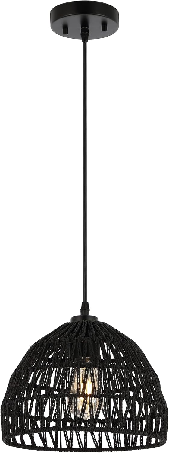 JONATHAN Y JYL6504A Campana 20" 1-Light Bohemian Modern Woven Rattan/Iron LED Pendant Farmhouse Coastal Adjustable Dining Room Living Room Kitchen Island Foyer Bedroom Hallway, Cream - Grand Goldman