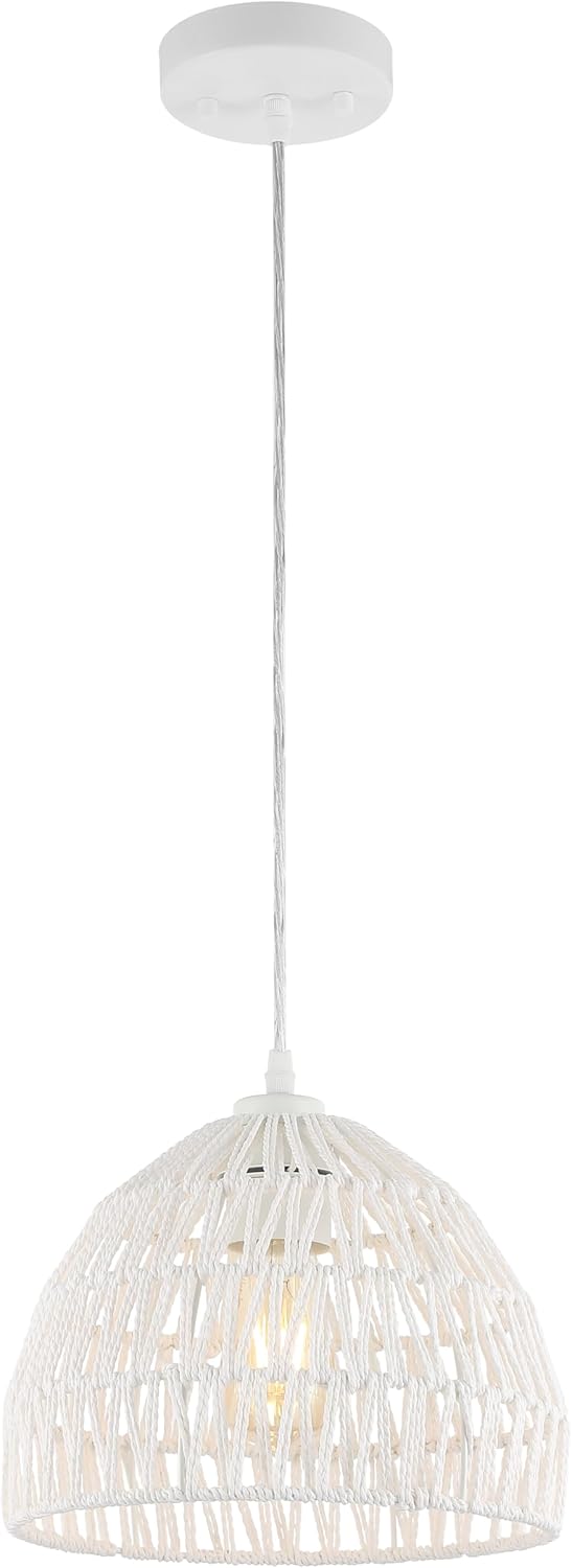 JONATHAN Y JYL6504A Campana 20" 1-Light Bohemian Modern Woven Rattan/Iron LED Pendant Farmhouse Coastal Adjustable Dining Room Living Room Kitchen Island Foyer Bedroom Hallway, Cream - Grand Goldman